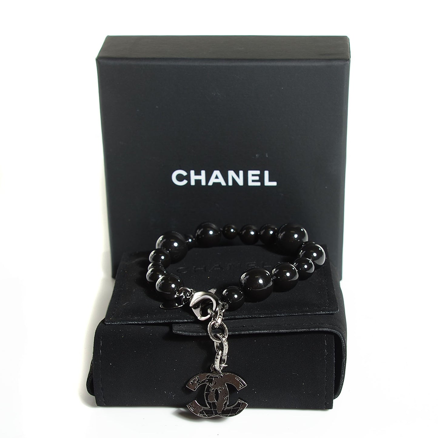 Glass Bead CC Map Bracelet Ruthenium Black