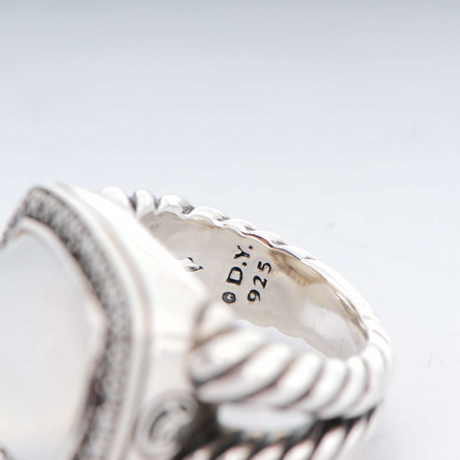David Yurman Sterling Silver Diamond Moon Quartz 14mm Albion Ring 50 5.5 3 of 4