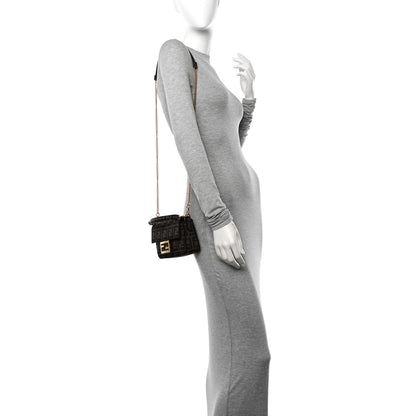 Fendi Fabric Jacquard FF 1974 Mini Baguette Tobacco Moro Black 2 of 10