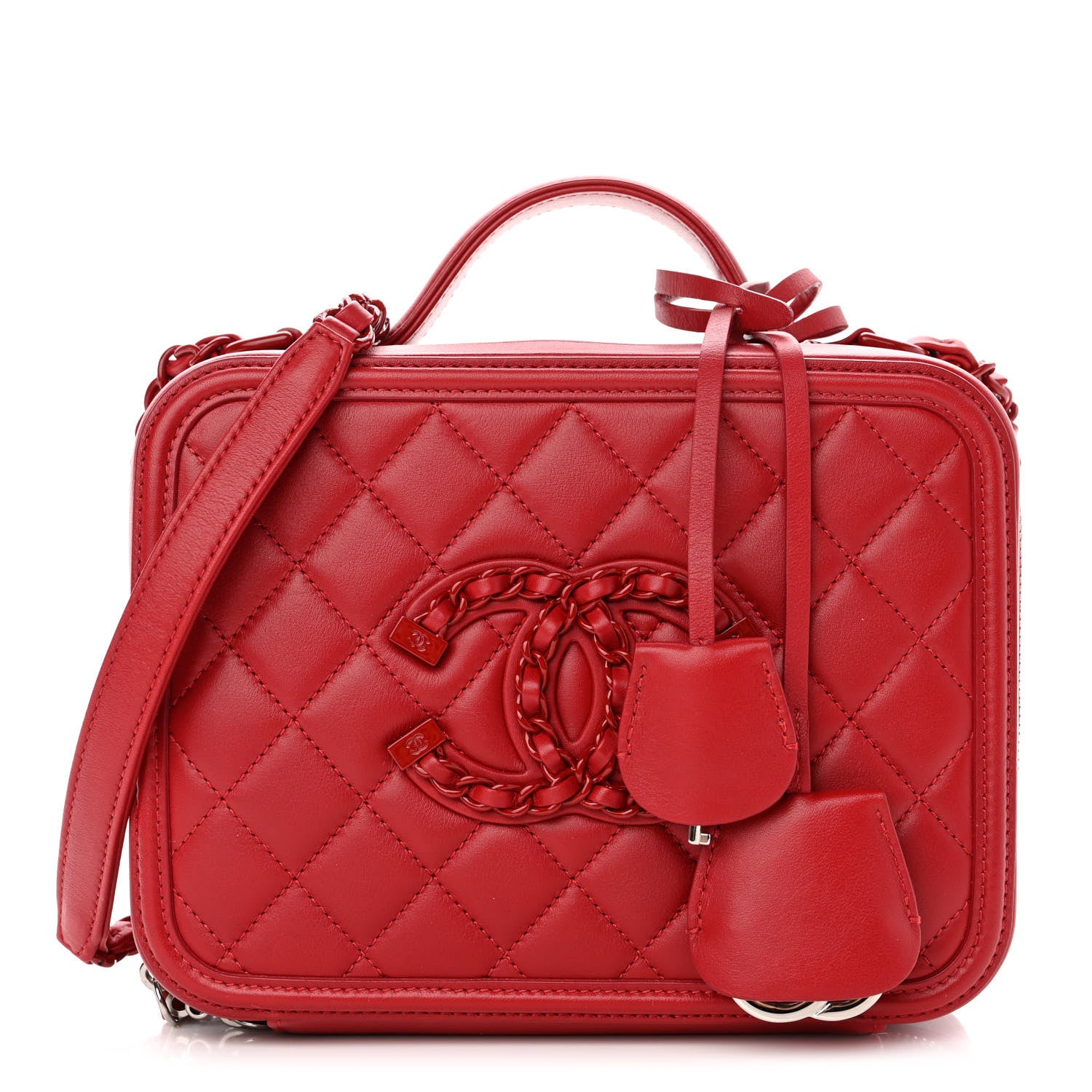 Chanel Lambskin Quilted Medium CC Filigree Vanity Case Dark Red 1 of 10