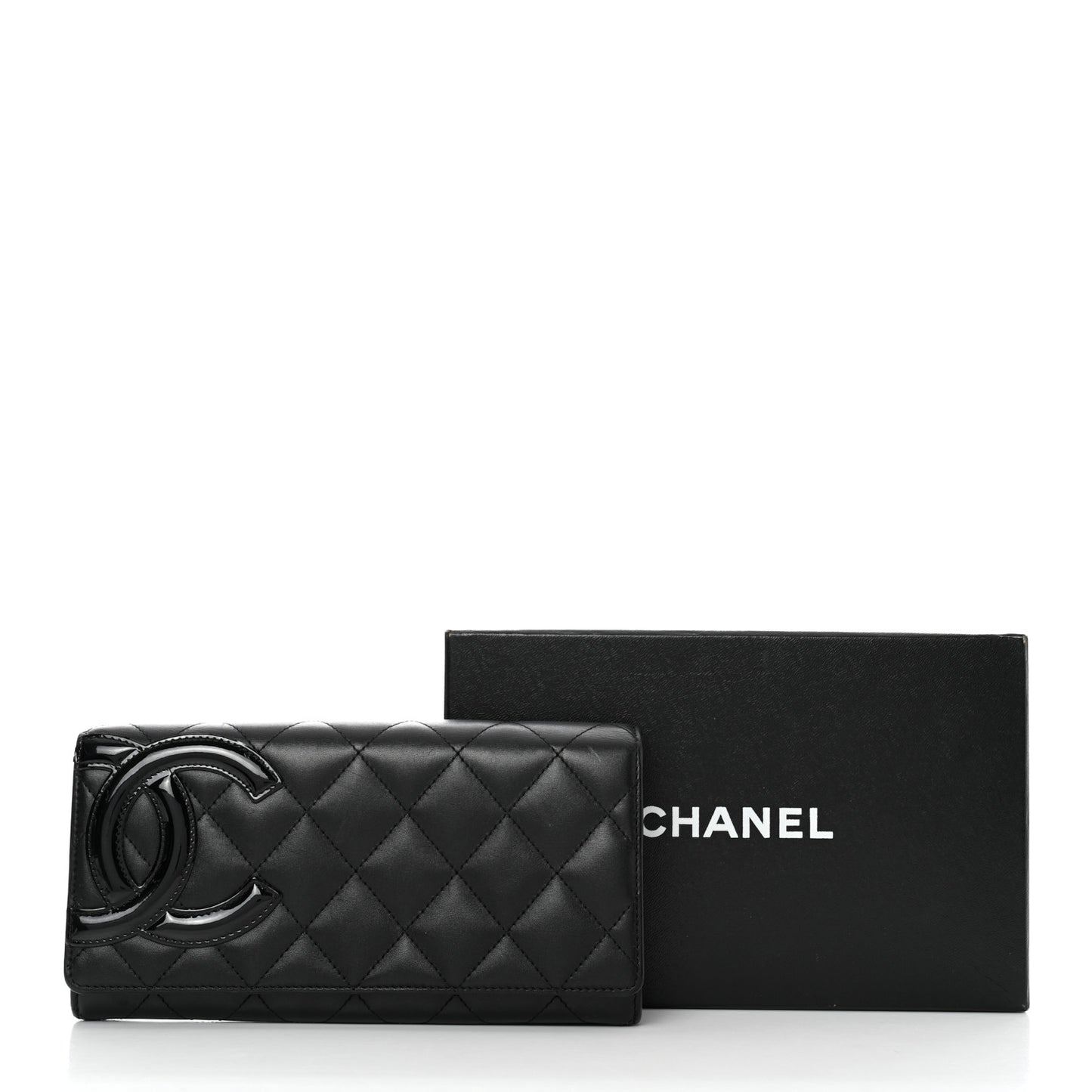 Calfskin Quilted Cambon Gusset Flap Wallet Black