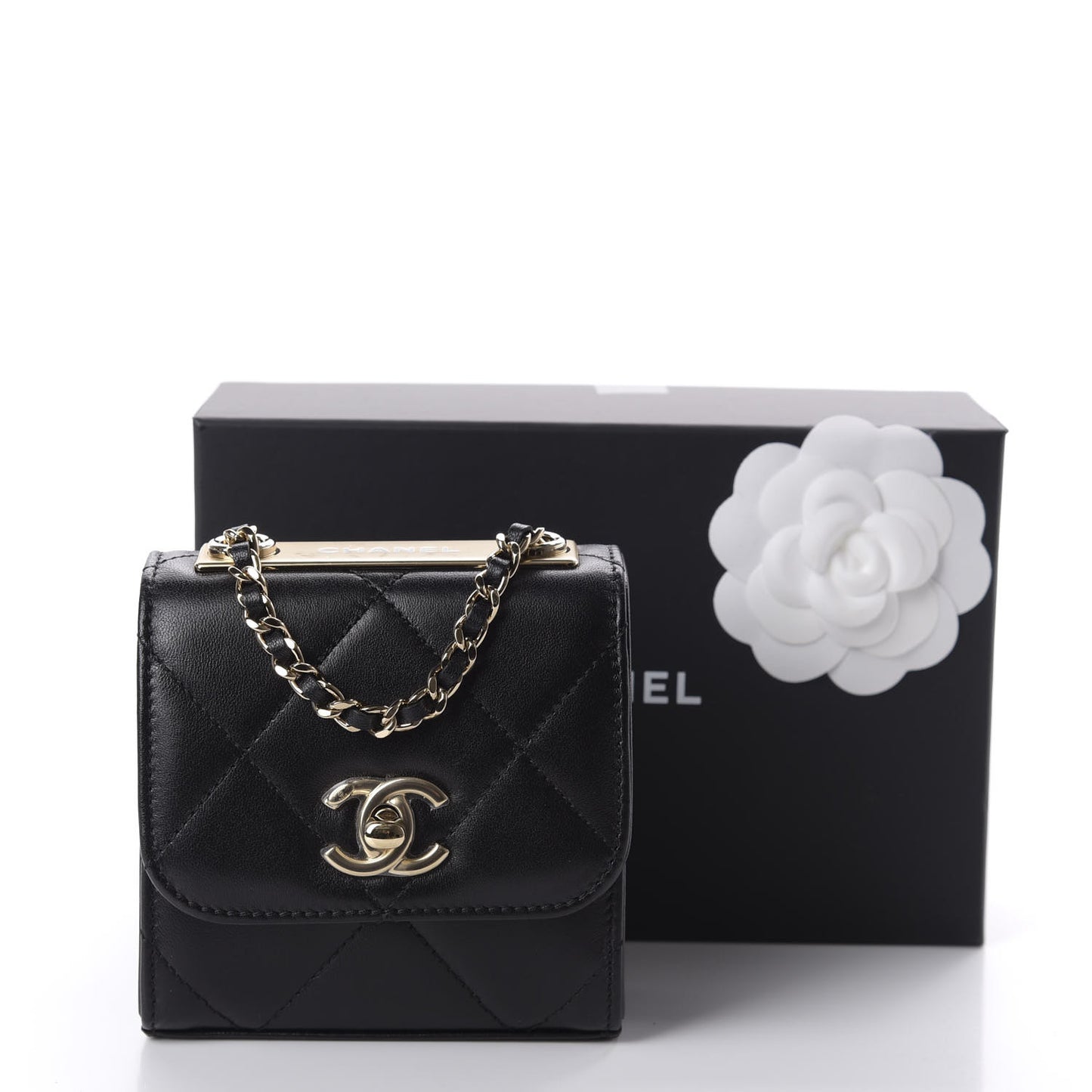 Lambskin Quilted Mini Trendy CC Chain Wallet Black