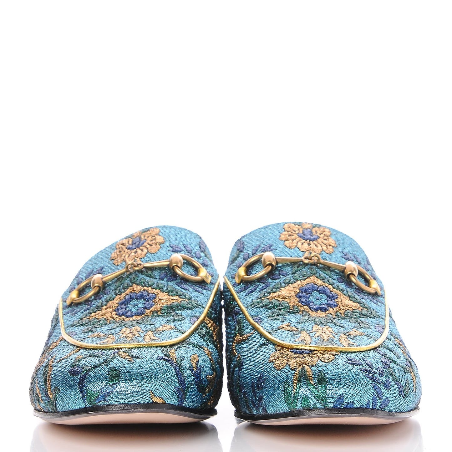 Iridescent Brocade Womens Princetown Slippers 39 Azure Multicolor Oro