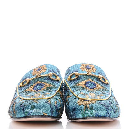 Gucci Iridescent Brocade Womens Princetown Slippers 39 Azure Multicolor Oro 2 of 8