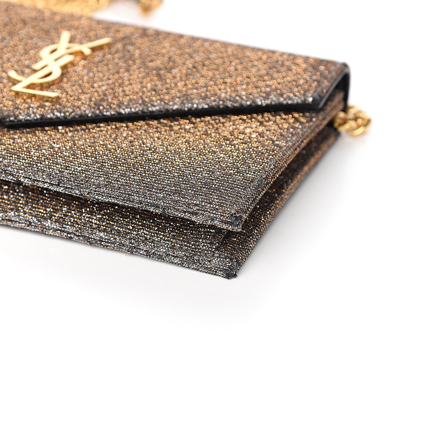 Metallic Fabric Monogram Envelope Chain Wallet Anthracite