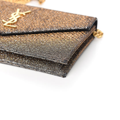 Saint Laurent Metallic Fabric Monogram Envelope Chain Wallet Anthracite 8 of 9