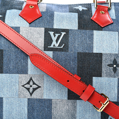 Louis Vuitton Denim Damier Monogram Patchwork Speedy Bandouliere 30 Blue Rouge 20 of 25