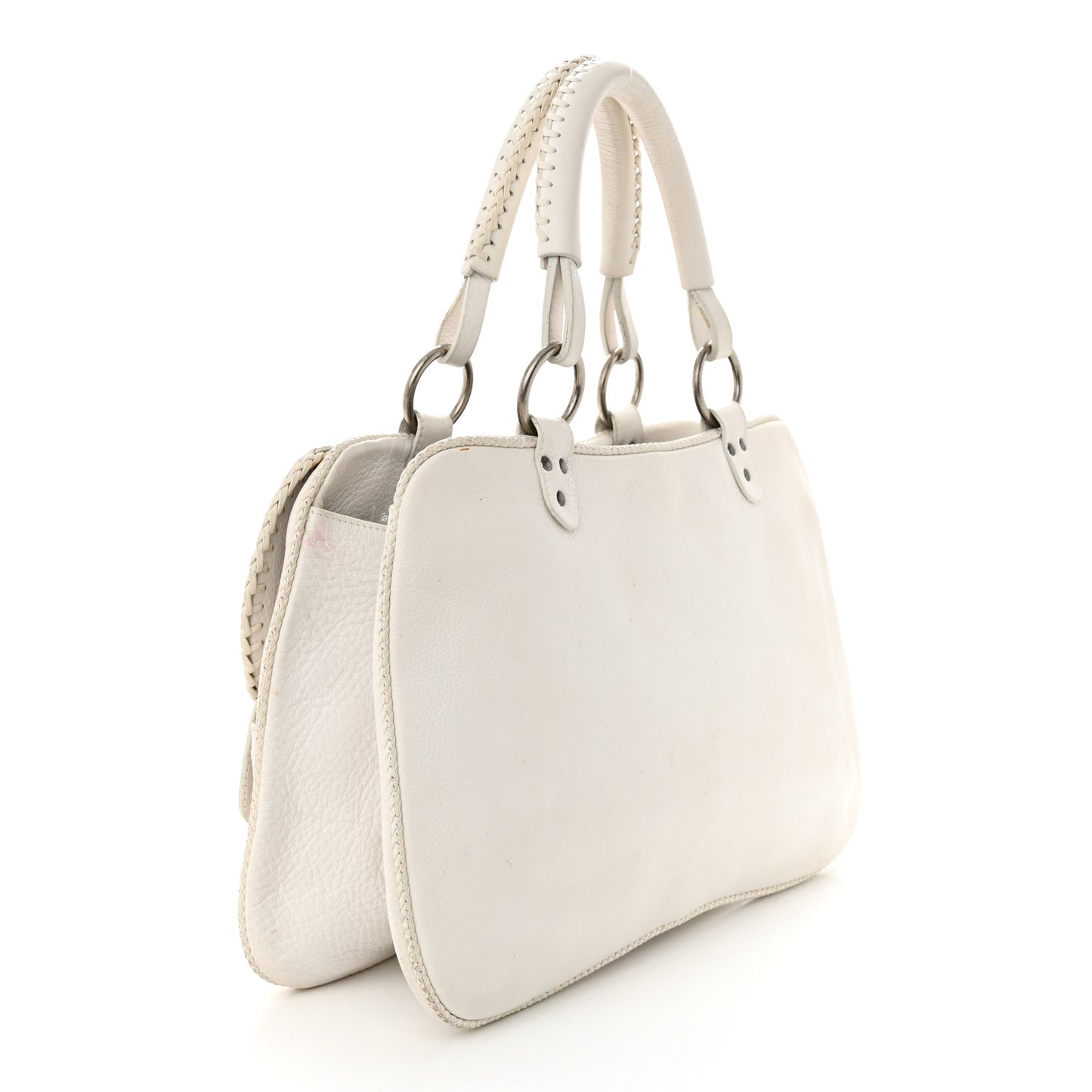 Calfskin Braided Gaucho Double Saddle Bag White