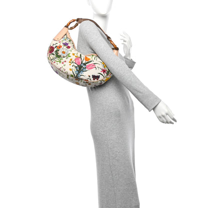 Gucci Canvas Floral Flora Bamboo Ring Hobo White 2 of 10