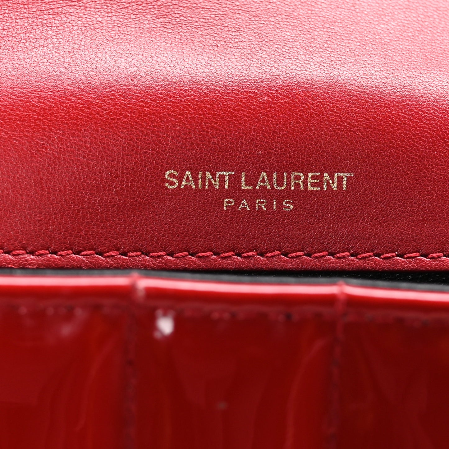 SAINT LAURENT Patent Matelasse Monogram Small Vicky Chain Bag Red