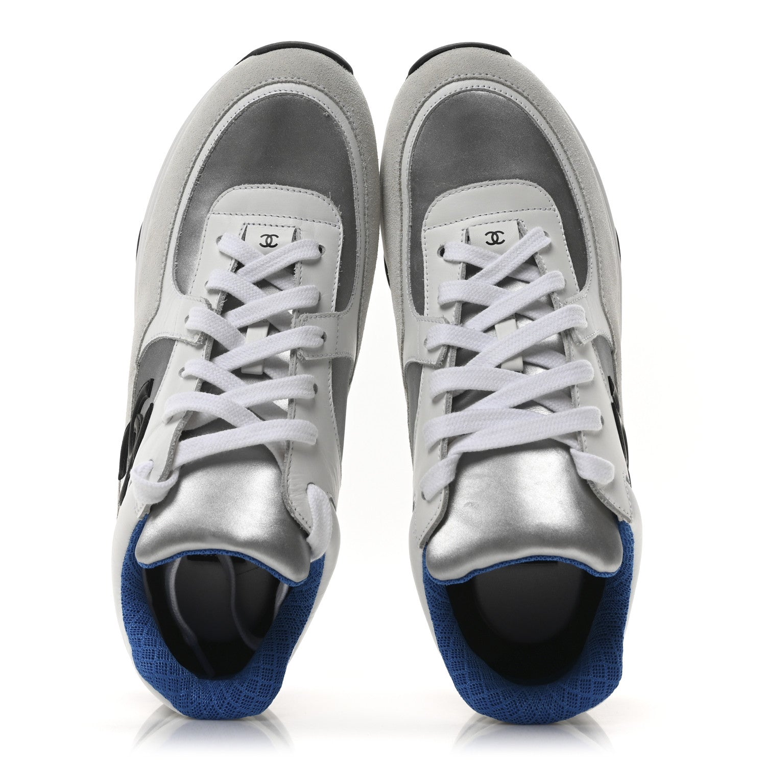 Chanel Calfskin Fabric Sneakers 40.5 White Silver Fluo Blue 2 of 9
