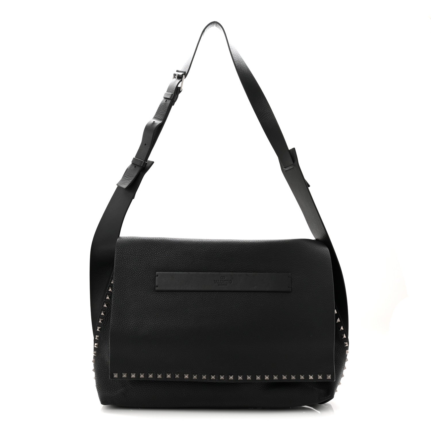 Valentino Garavani Pebbled Calfskin Rockstud Messenger Black 1 of 9