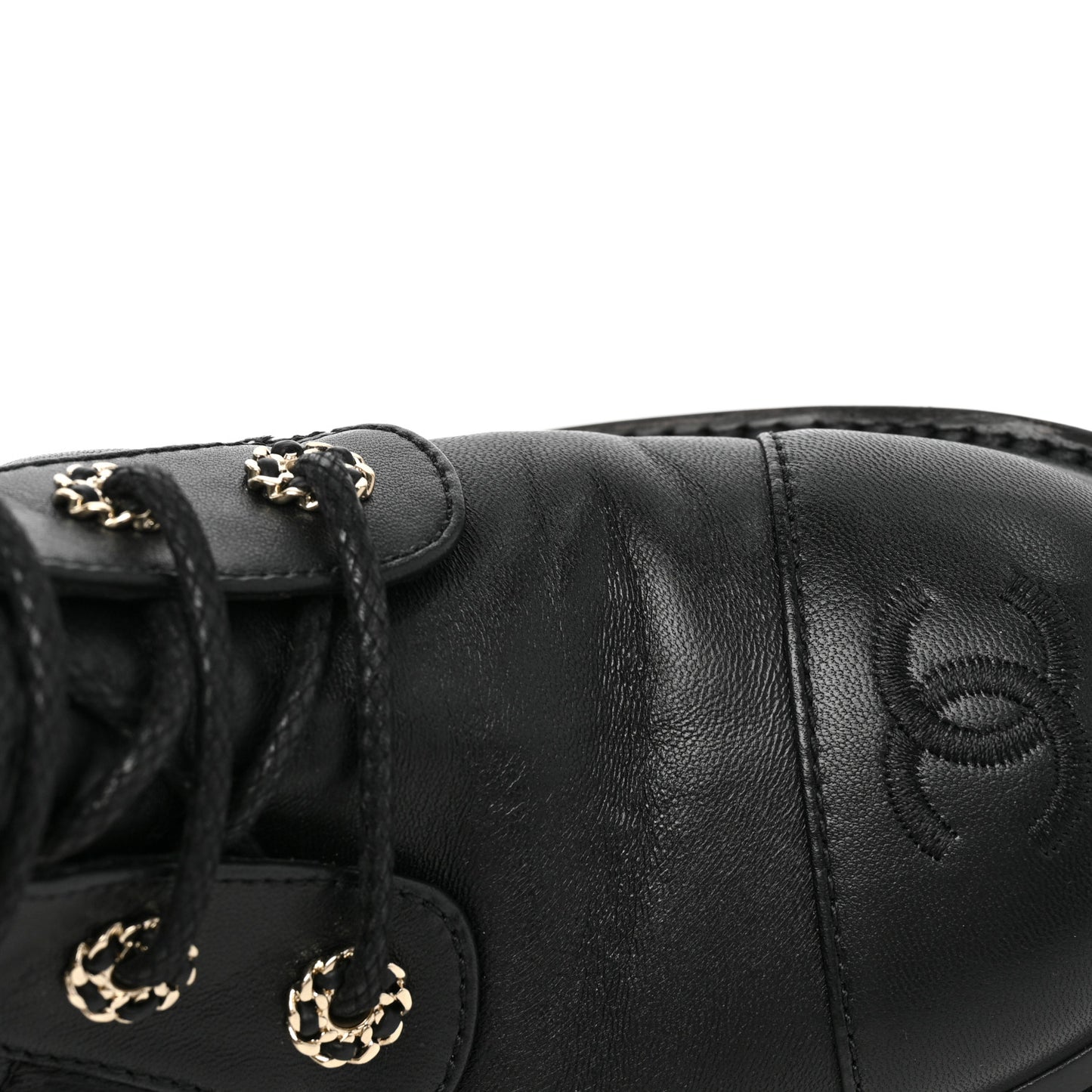 Shiny Goatskin Calfskin Quilted Lace Up Combat Boots 39 Black