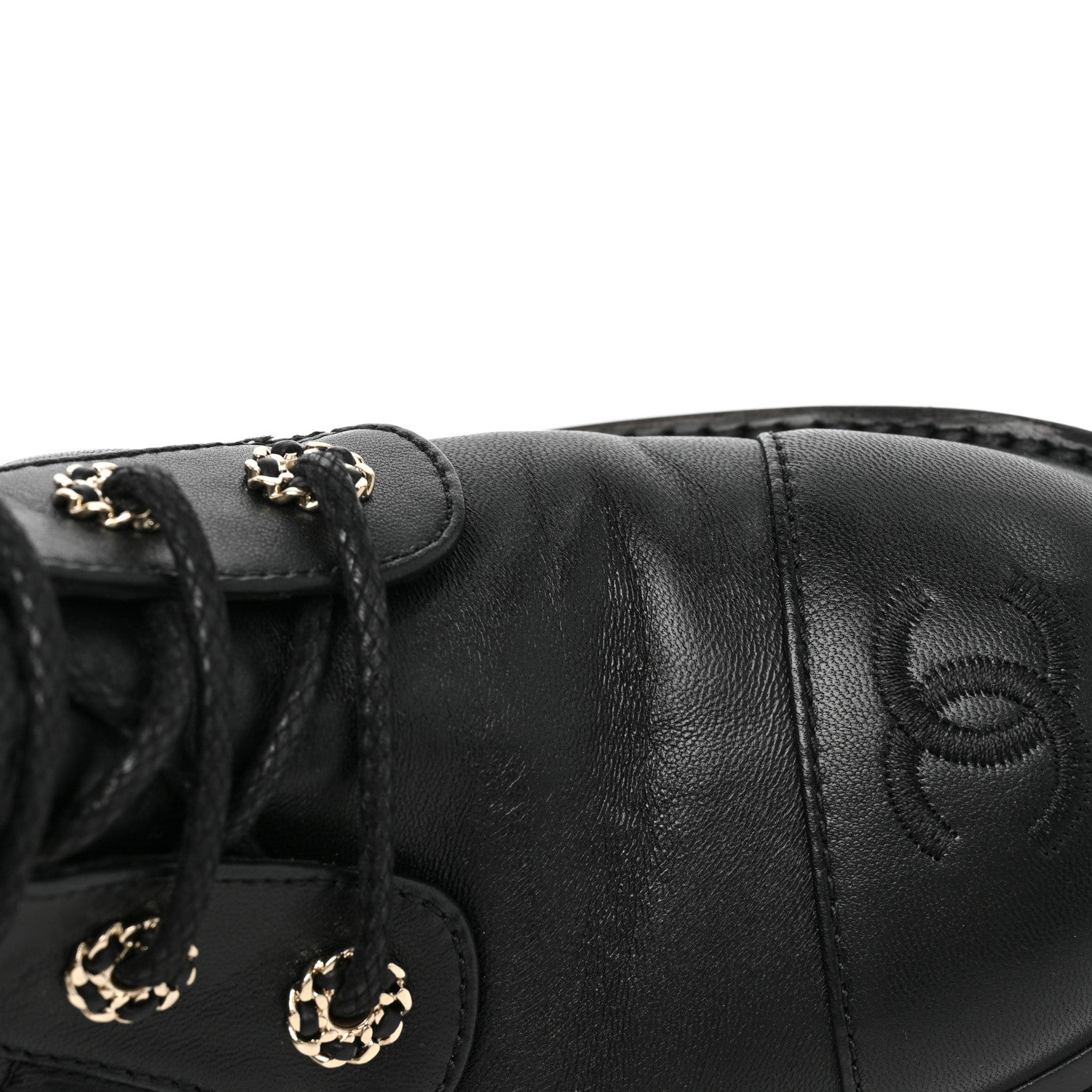 Chanel Shiny Goatskin Calfskin Quilted Lace Up Combat Boots 39 Black 8 of 9
