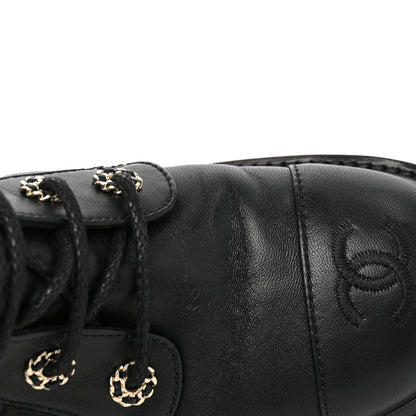 Chanel Shiny Goatskin Calfskin Quilted Lace Up Combat Boots 39 Black 8 of 9