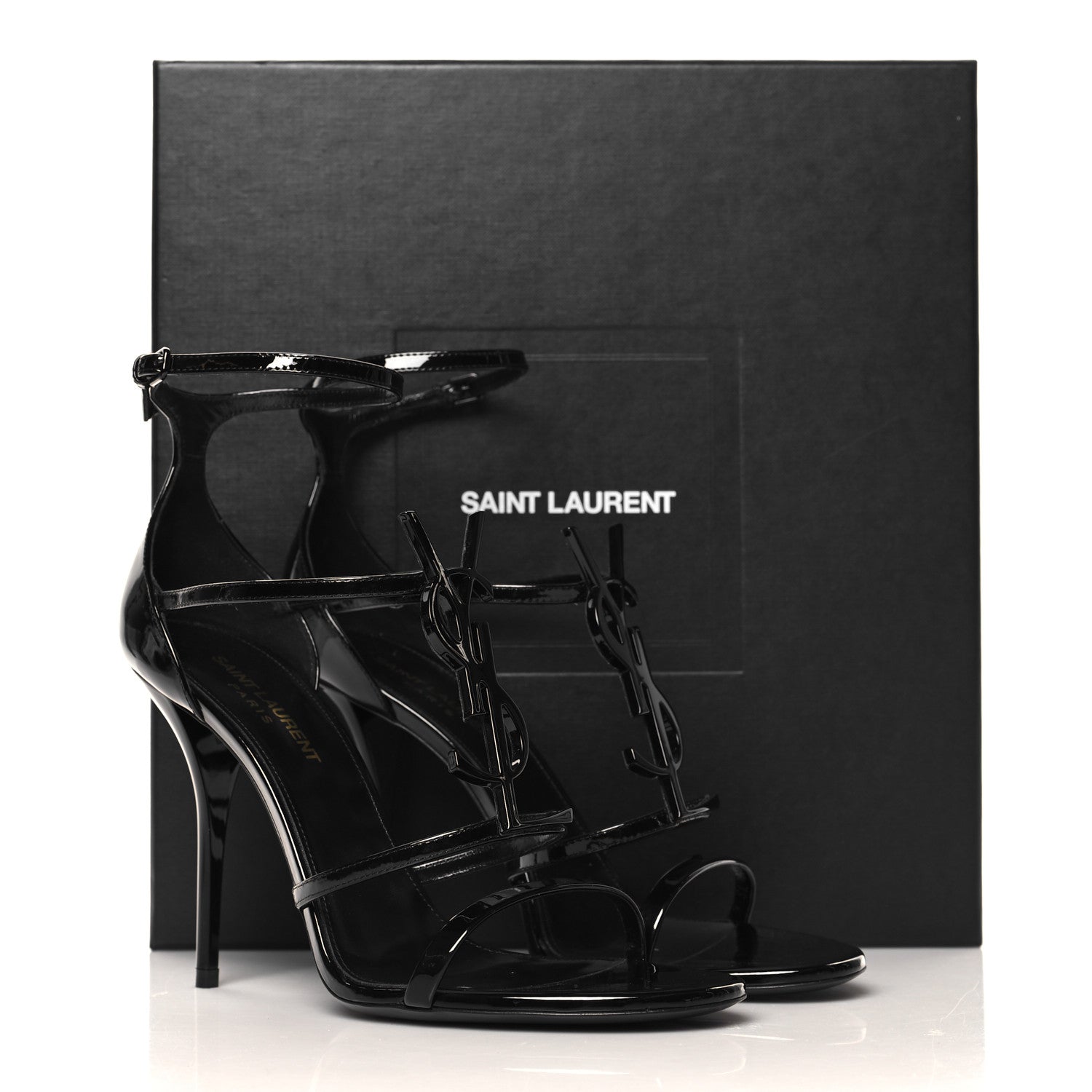 Saint Laurent Patent Cassandra 100 Ankle Strap Sandals 39 Black 10 of 10