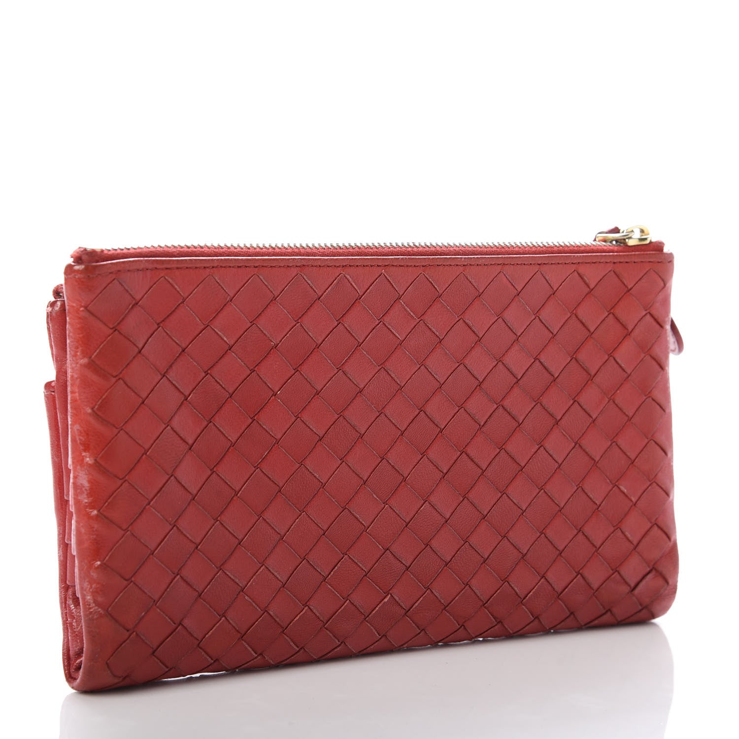 Bottega Veneta Nappa Intrecciato Double Zip Clutch Wallet Red 3 of 9