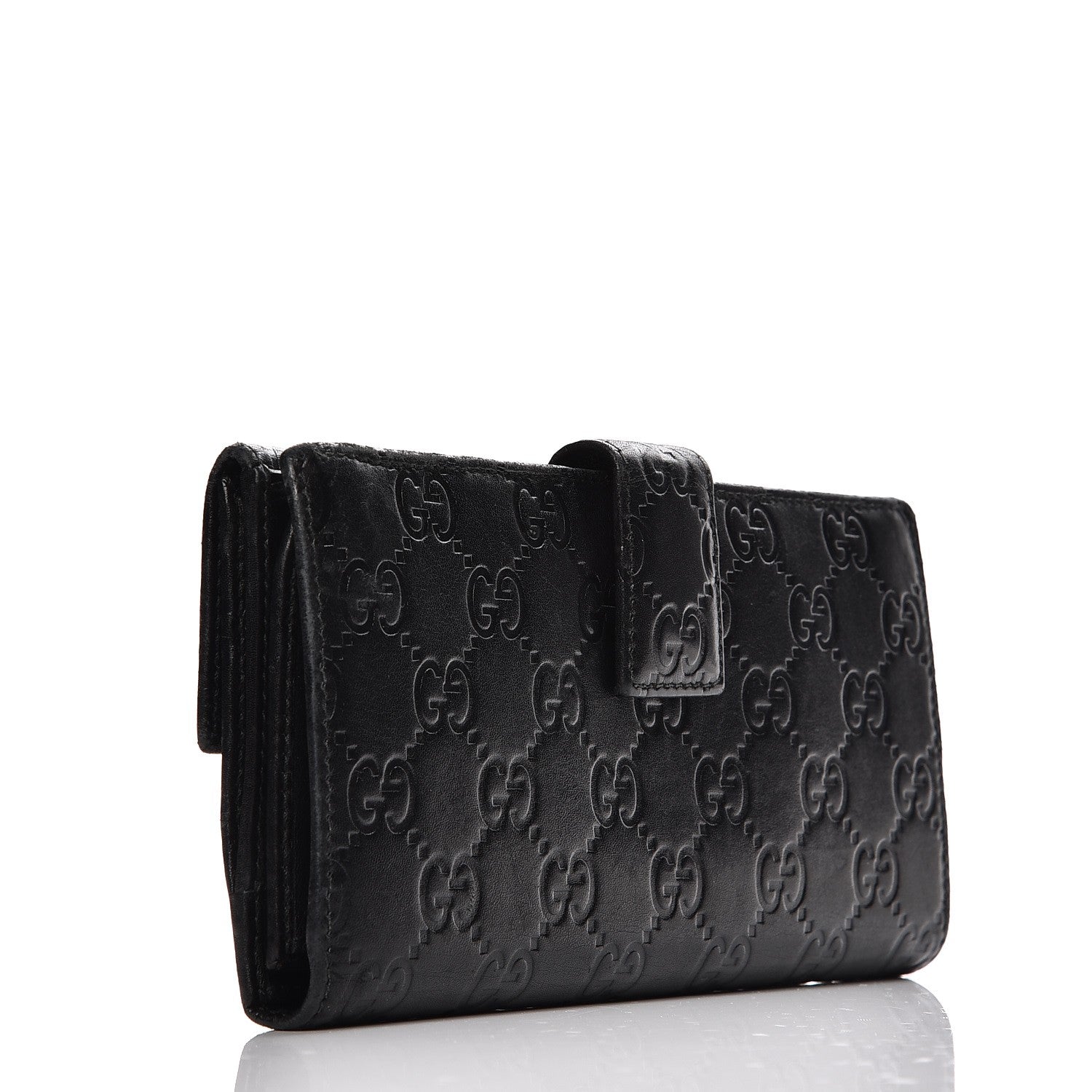Gucci Guccissima Margaux Calfskin Metal Bar Continental Flap Wallet Black 3 of 14