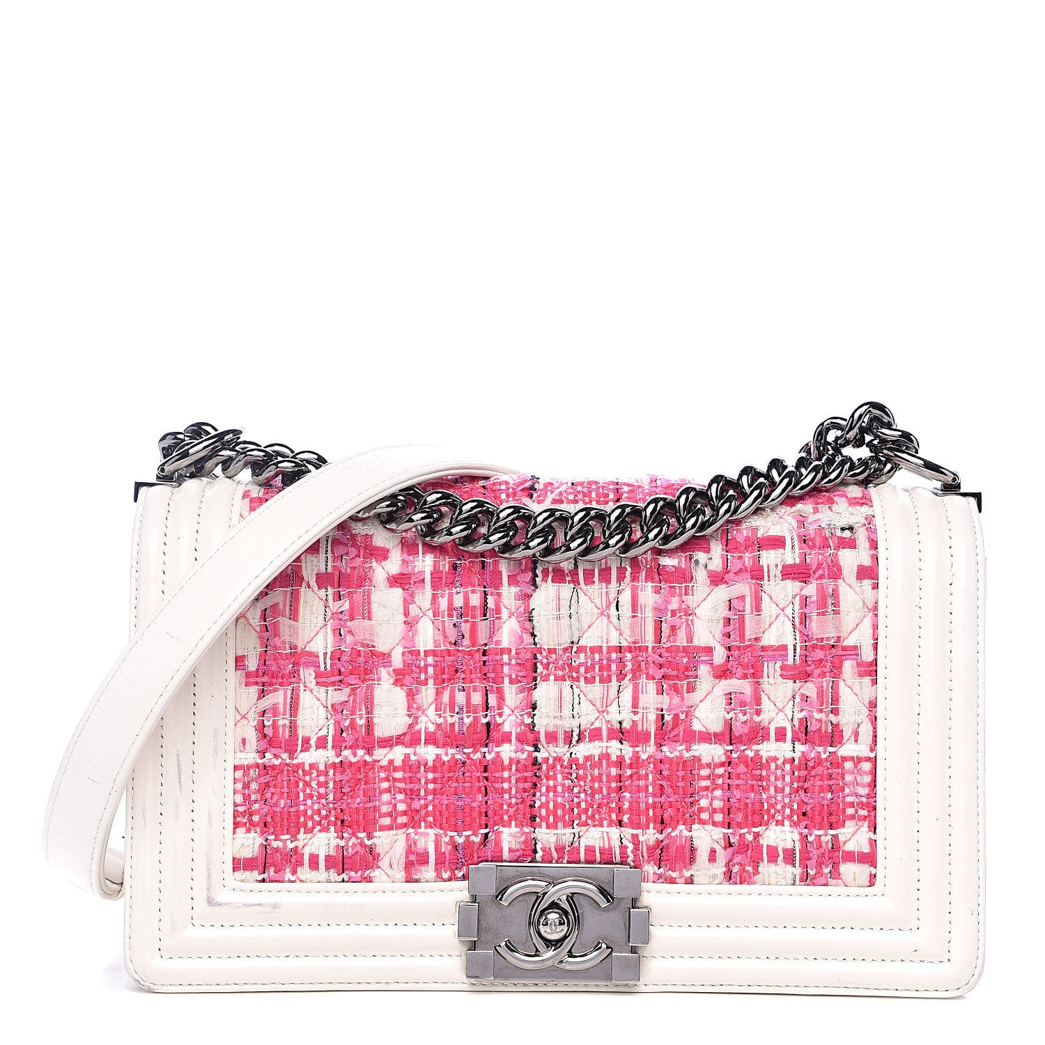 Chanel Patent Tweed Medium Boy Flap White 1 of 16