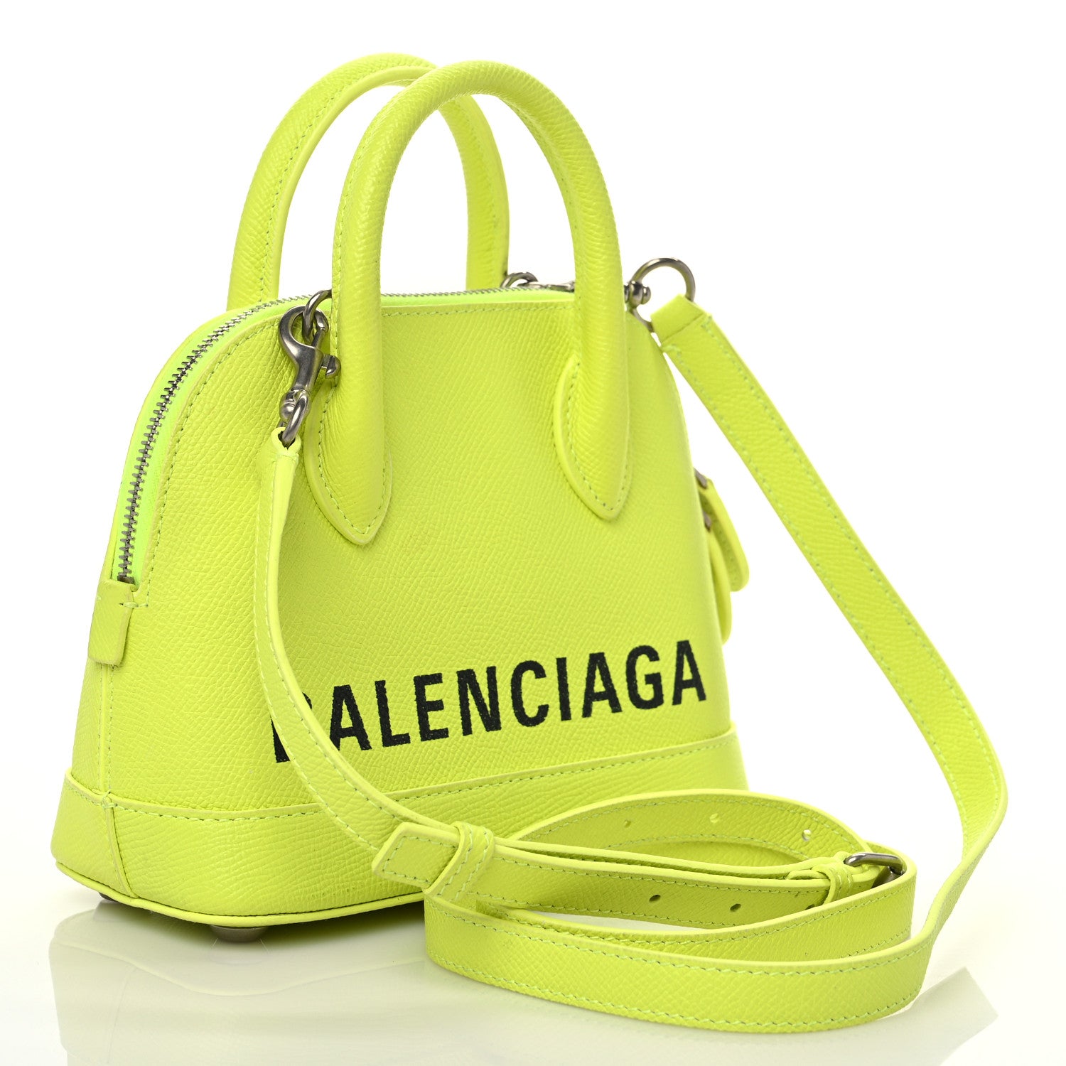 Balenciaga Signature Grained Calfskin Logo XXS Ville Top Handle Bag Acid Green Black 2 of 7