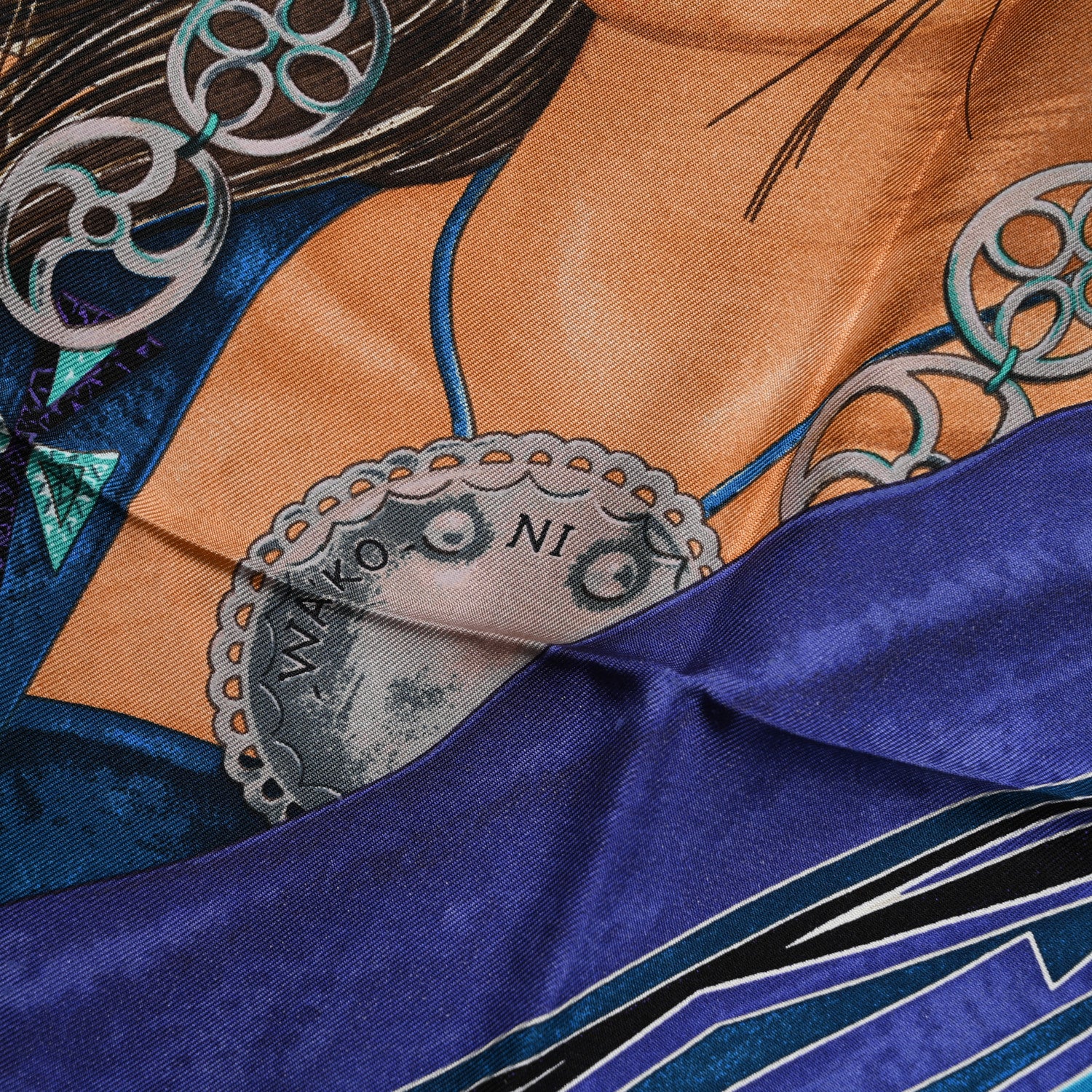 Hermes Silk Wako Ni Scarf 90 Blue Multicolor 5 of 5