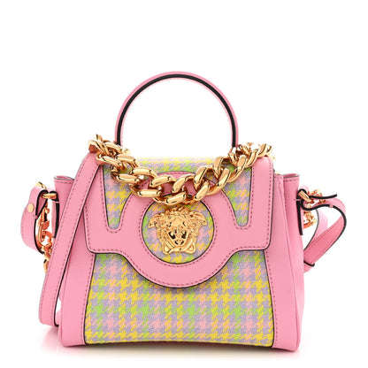 Versace Grained Calfskin Canvas Houndstooth Small La Medusa Top Handle Bag Pink Multicolor 1 of 10