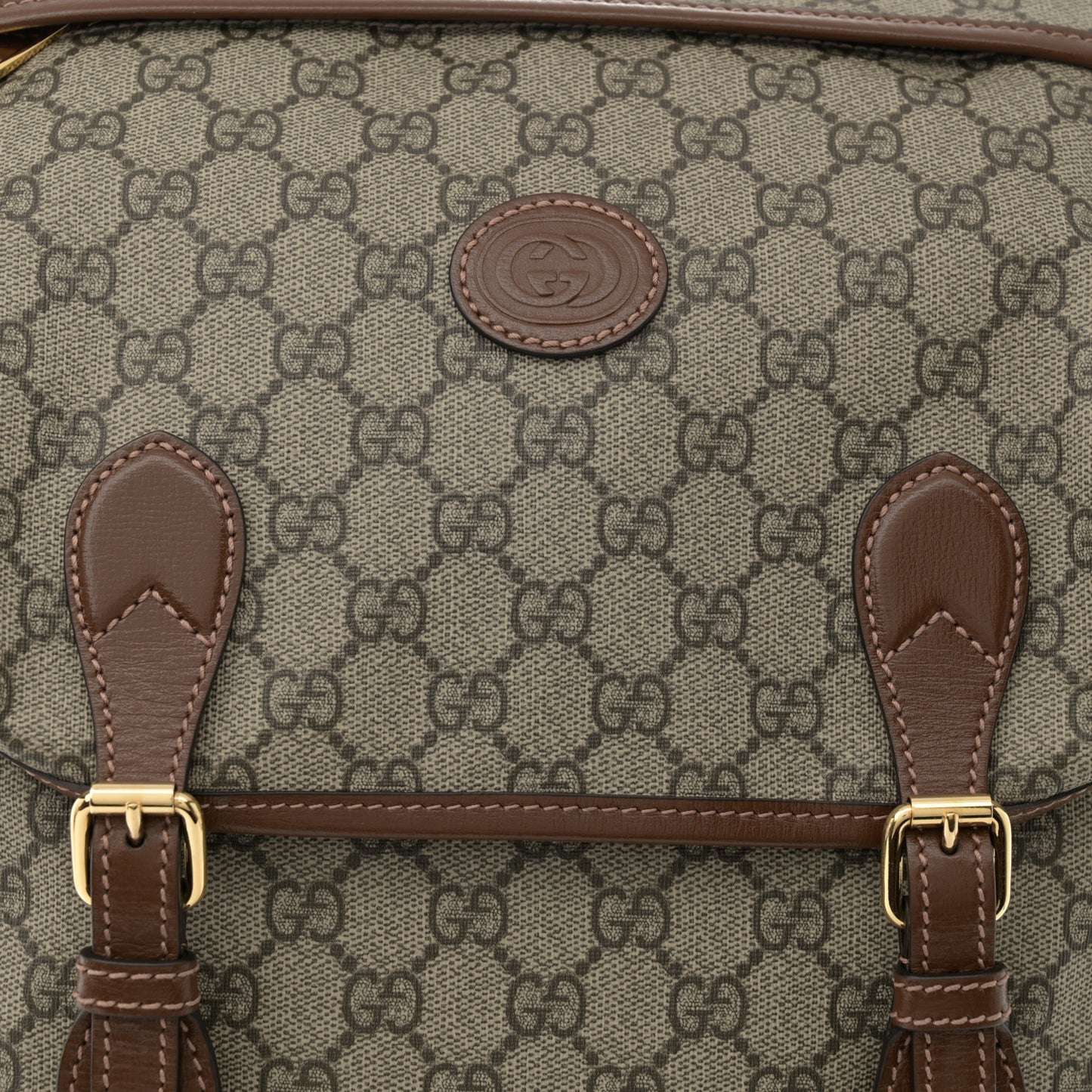 GG Supreme Monogram Azalea Calfskin Medium Retro Interlocking G Buckle Backpack Beige Ebony Brown Sugar