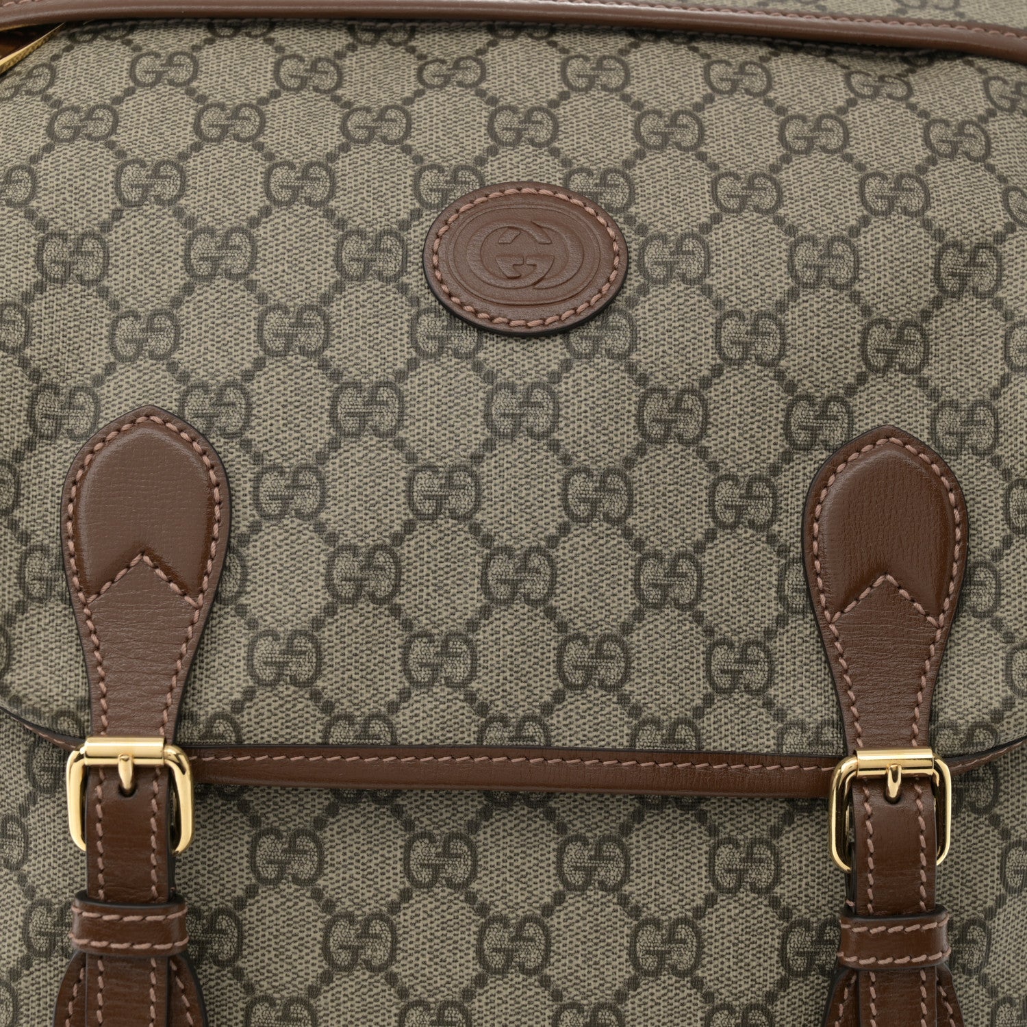 Gucci GG Supreme Monogram Azalea Calfskin Medium Retro Interlocking G Buckle Backpack Beige Ebony Brown Sugar 8 of 11