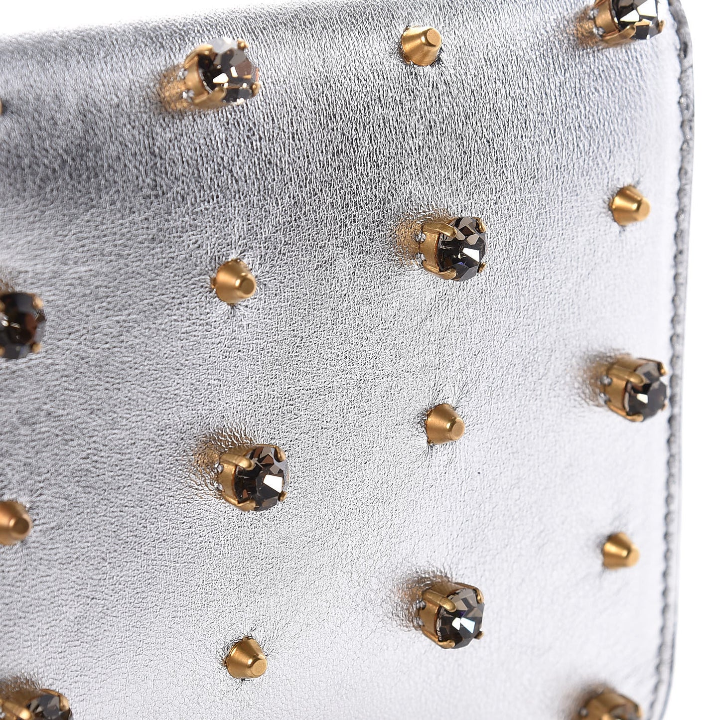 Metallic Nappa Embellished Tiger Broadway Chain Clutch Silver