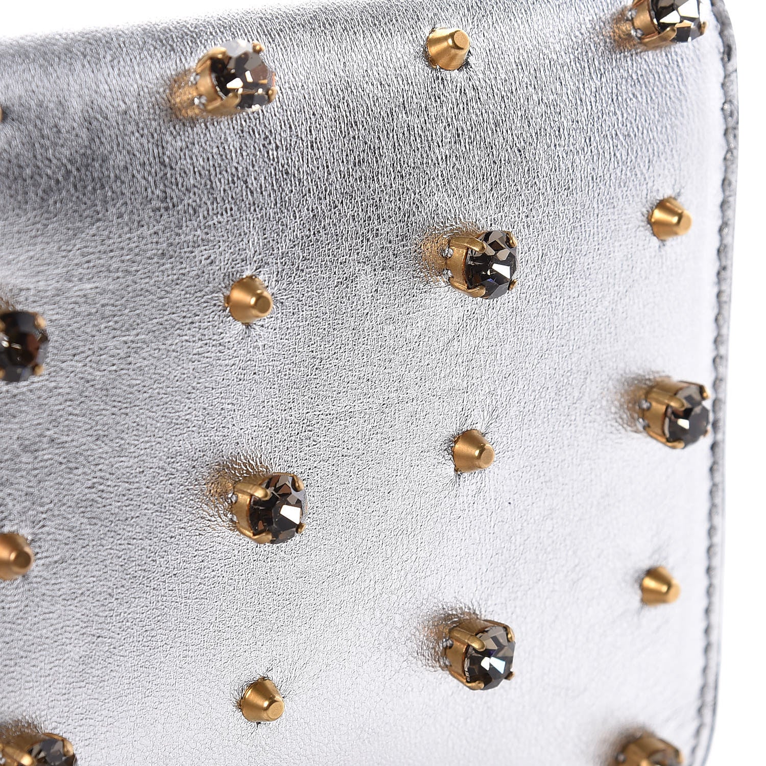 Gucci Metallic Nappa Embellished Tiger Broadway Chain Clutch Silver 8 of 9