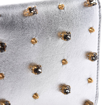 Gucci Metallic Nappa Embellished Tiger Broadway Chain Clutch Silver 8 of 9