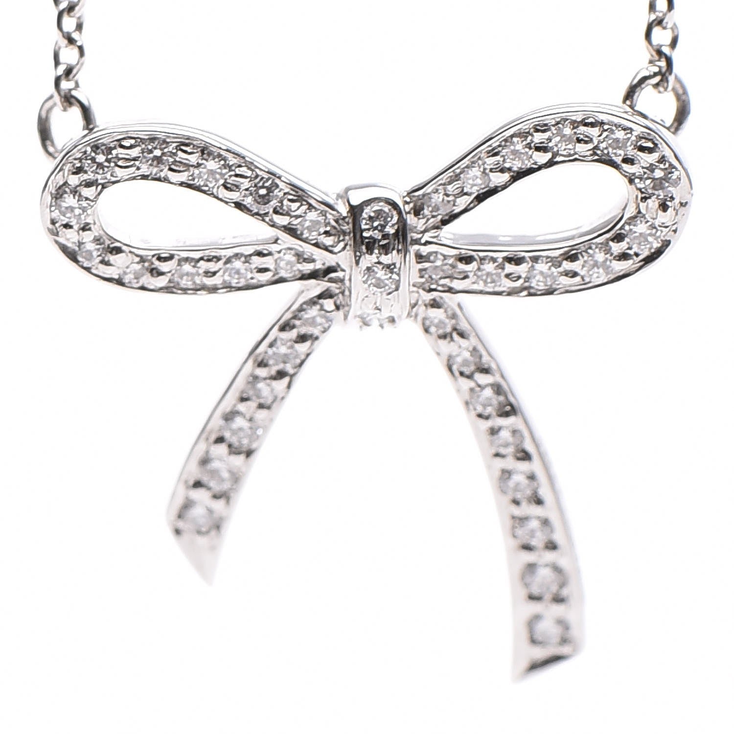Tiffany Platinum Diamond Mini Bow Pendant Necklace 3 of 8