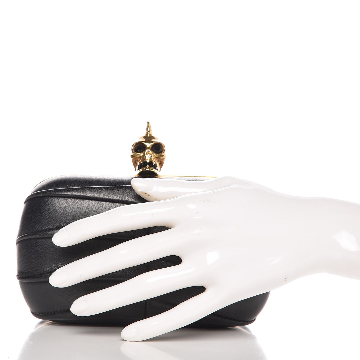 Lambskin Pleated Skull Box Clutch Black