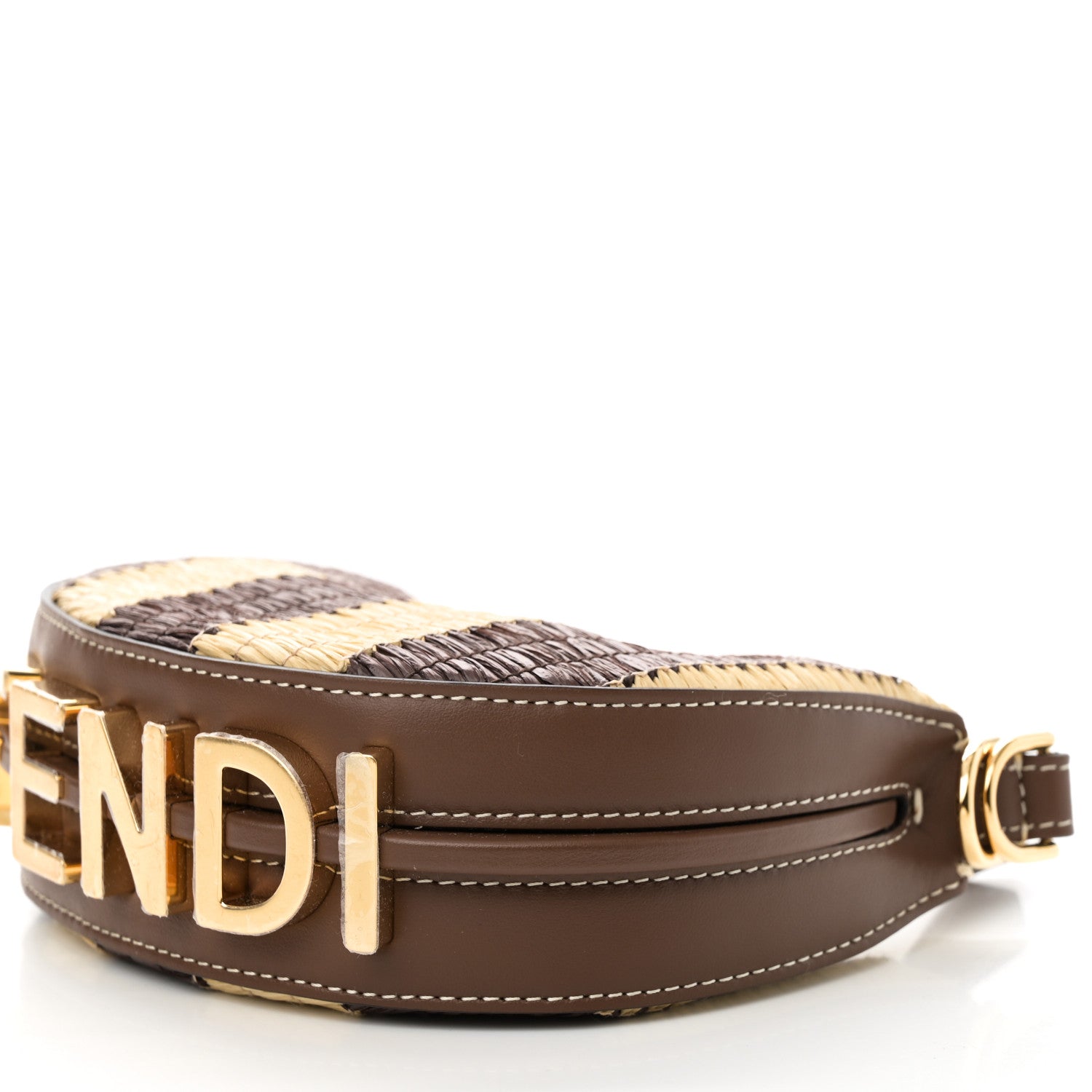 Fendi Raffia Vitello Grace Nano Fendigraphy Hobo Charm Natural Gianduia 10 of 10