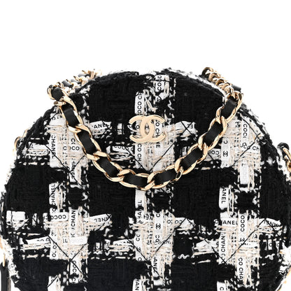 Chanel Tweed Quilted Round Clutch With Chain Black Ecru White 9 of 11