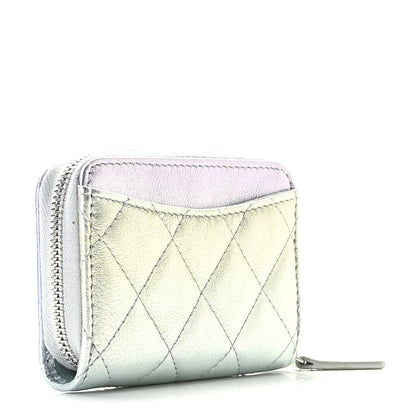 Chanel Gradient Metallic Calfskin Quilted Zip Around Coin Purse Wallet Silver Blue Yellow Purple 2 of 10