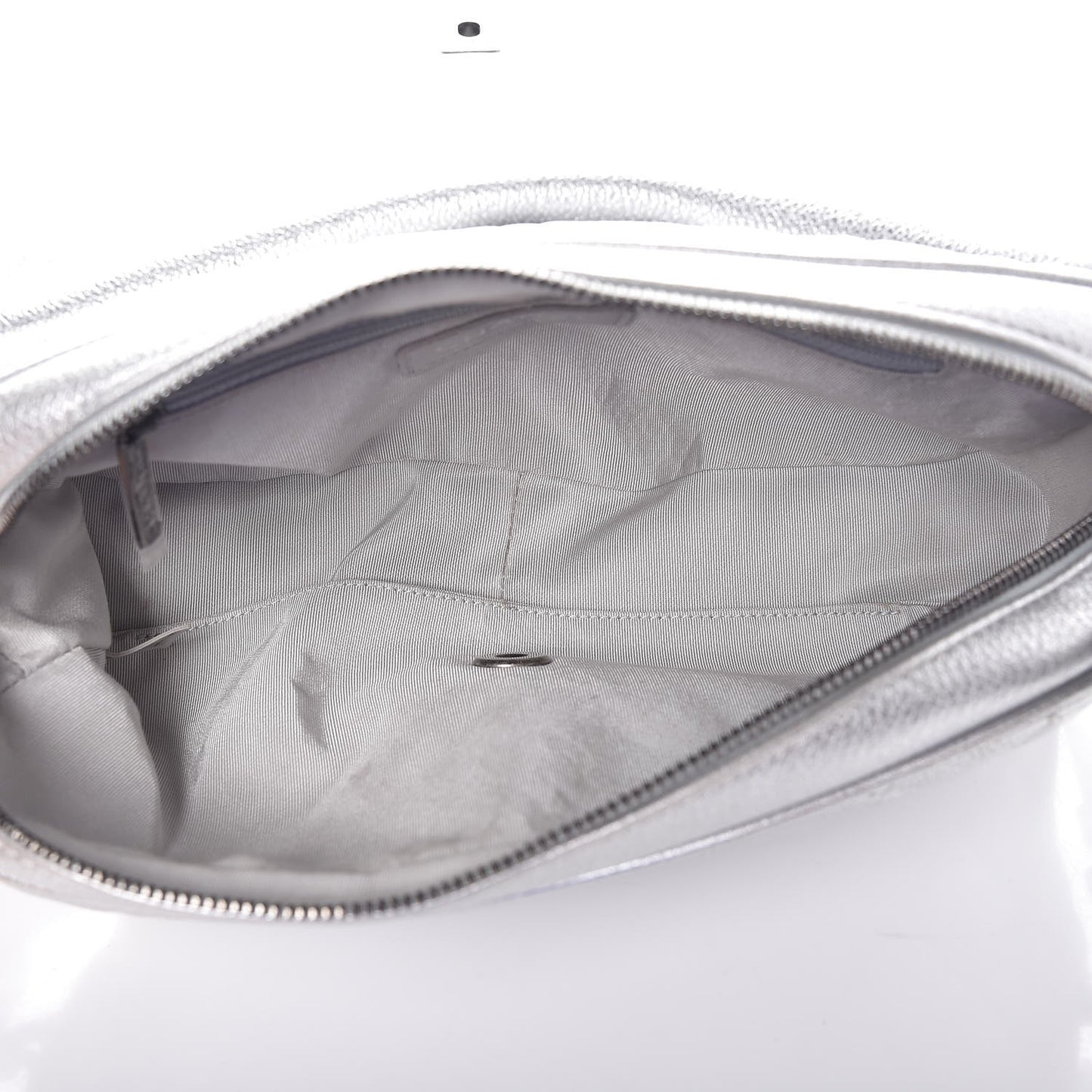 Metallic Calfskin Quilted Small Chain Detail Flap Silver