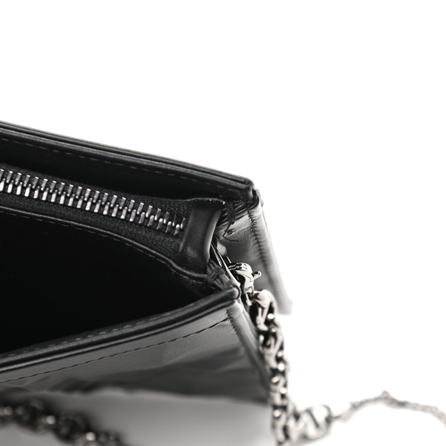 Calfskin Macrocannage Diamond Caro Zipped Pouch With Chain Black