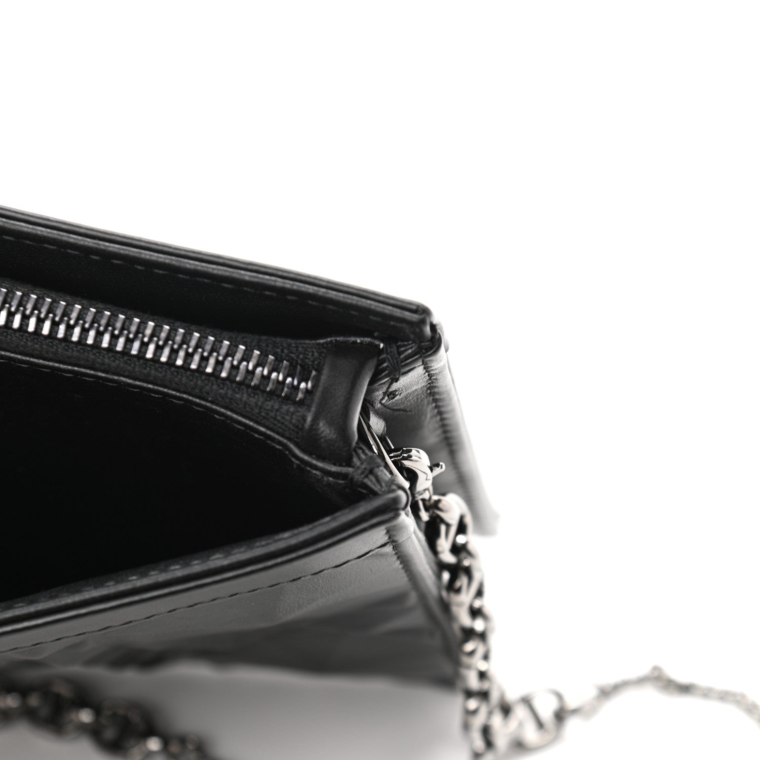 Christian Dior Calfskin Macrocannage Diamond Caro Zipped Pouch With Chain Black 12 of 13