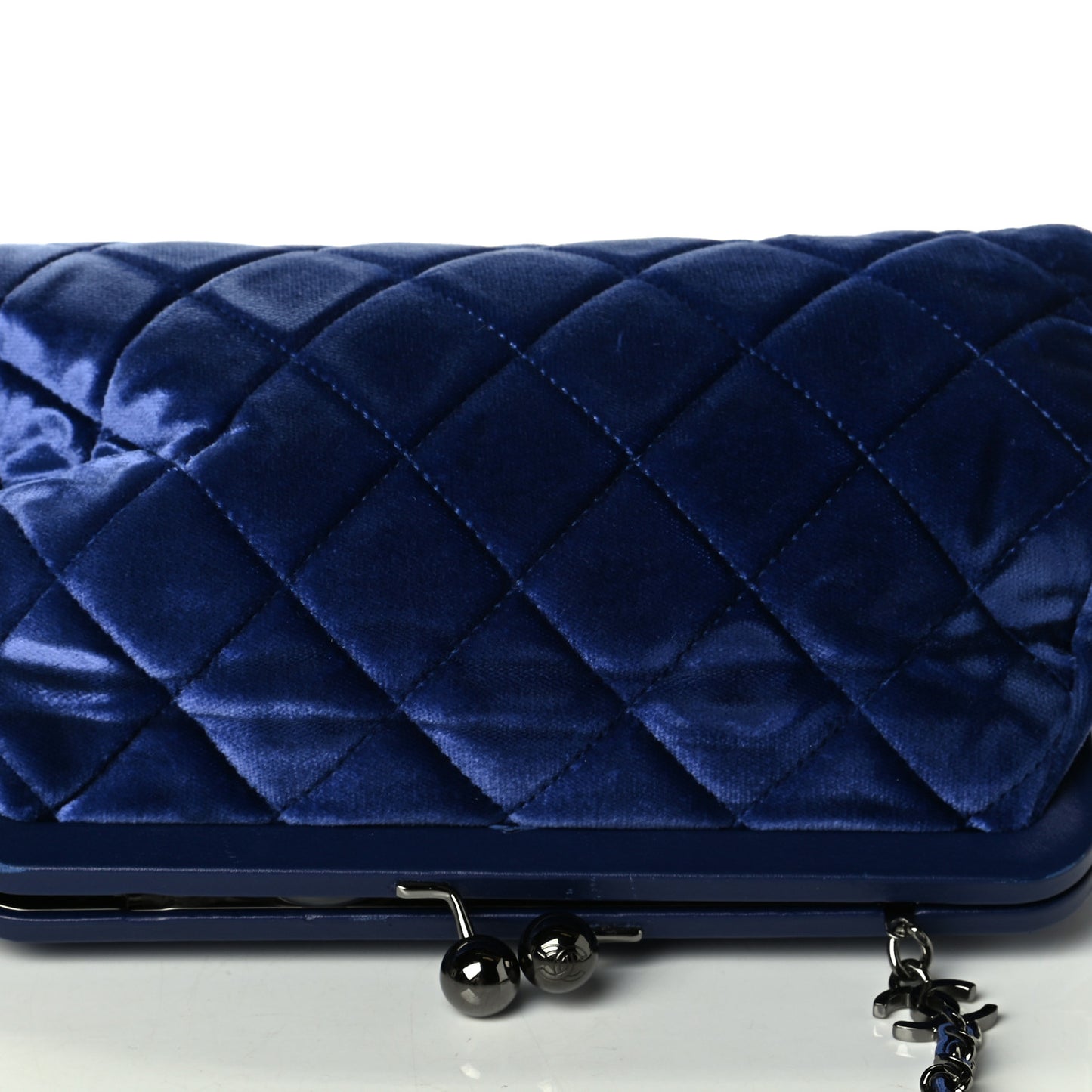 Velvet Quilted Kiss Lock Evening Bag Blue