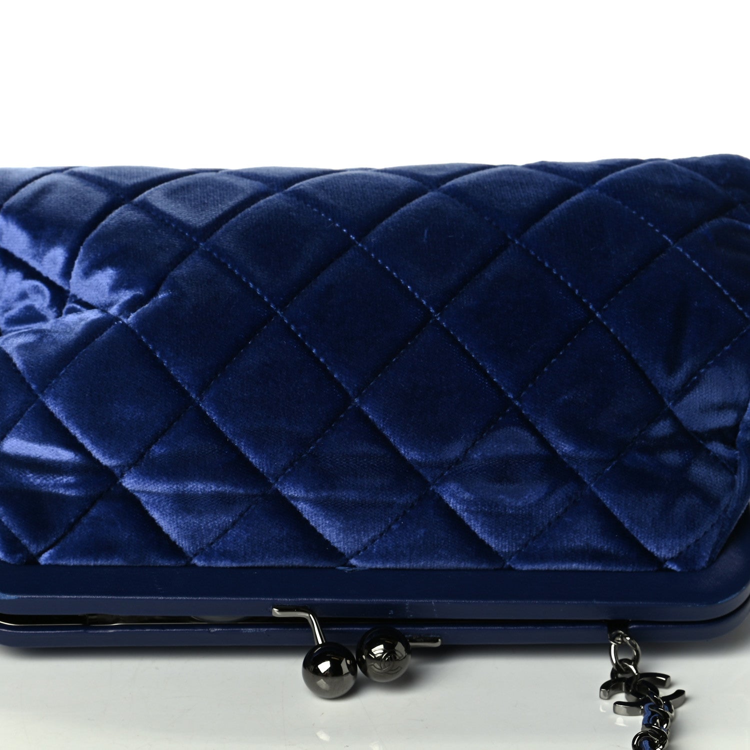 Chanel Velvet Quilted Kiss Lock Evening Bag Blue 6 of 7