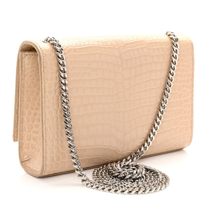 Saint Laurent Calfskin Crocodile Embossed Small Classic Monogram Kate Tassel Satchel Nude Powder 3 of 10