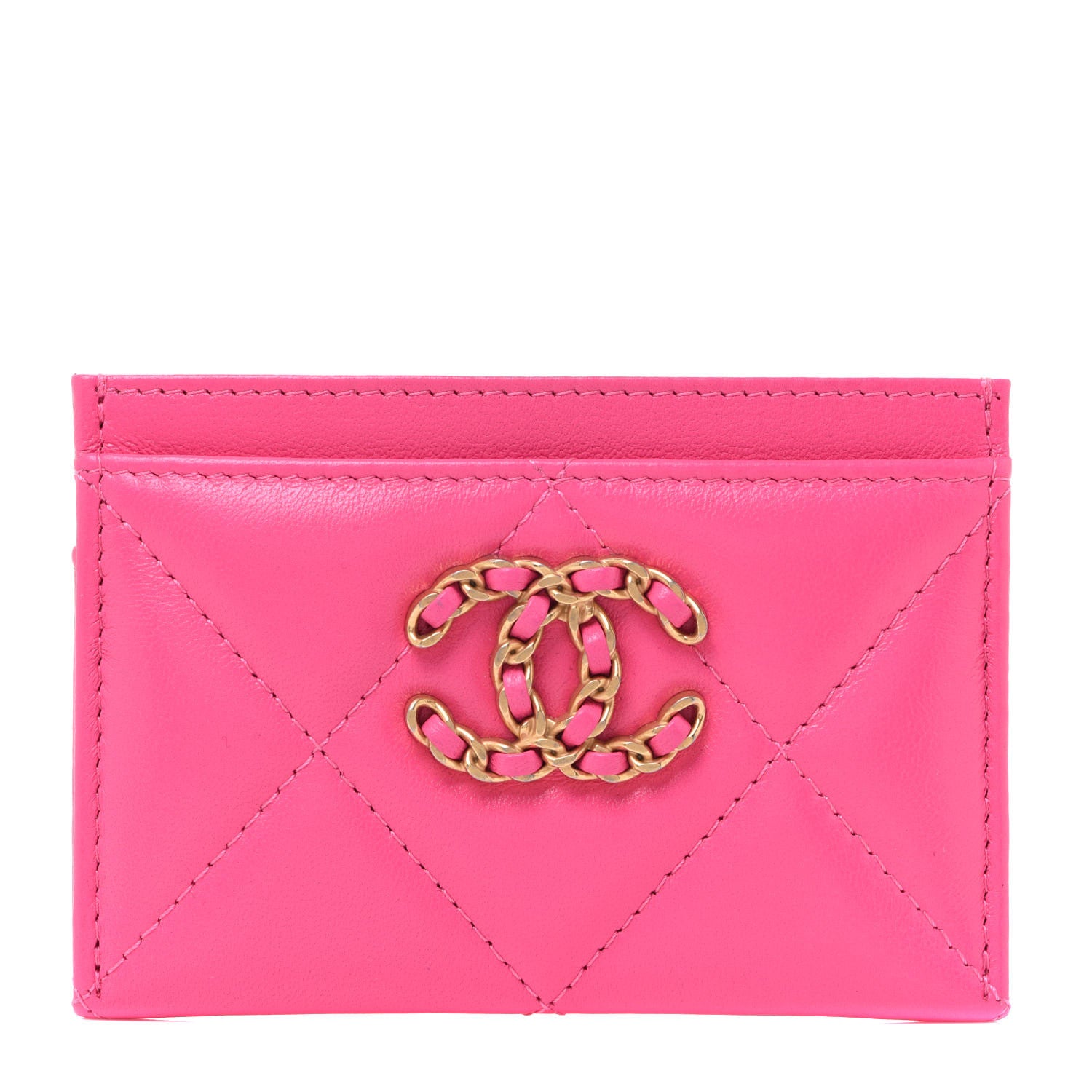 Chanel Lambskin Quilted Chanel 19 Card Holder Dark Pink 1 of 9