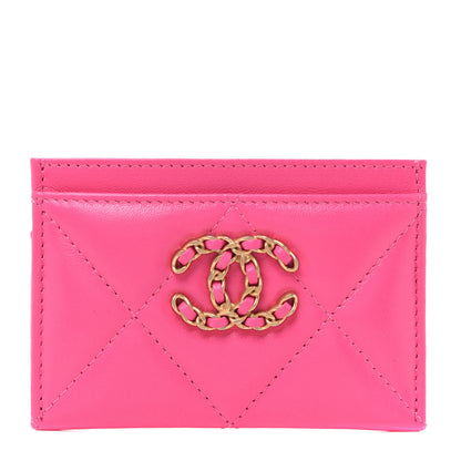 Chanel Lambskin Quilted Chanel 19 Card Holder Dark Pink 1 of 9