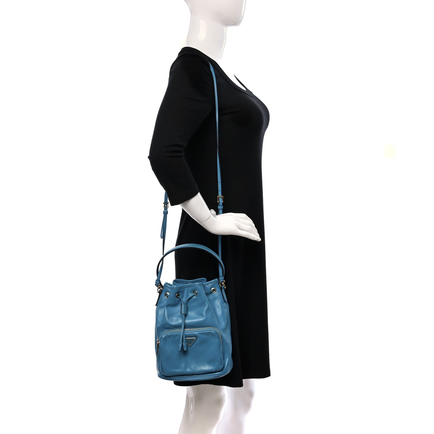 Prada Light Calfskin Saffiano Mini Bucket Crossbody Bag Voyage 2 of 14