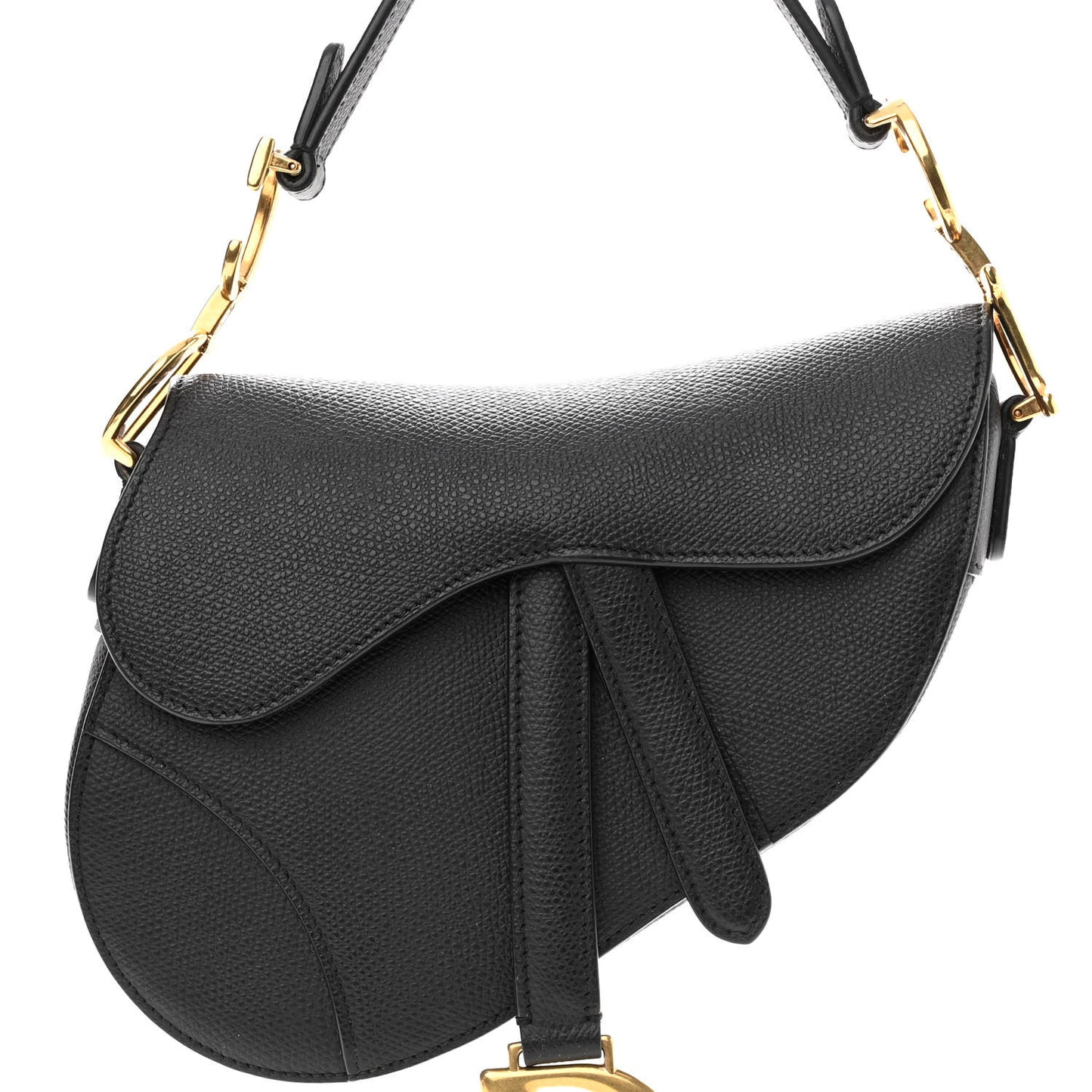 Grained Calfskin Mini Saddle Bag Black