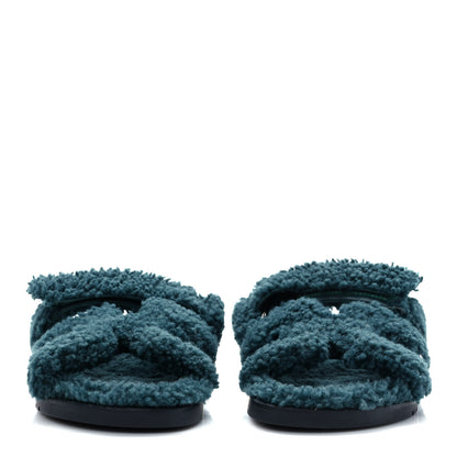 Hermes Woolskin Womens Chypre Sandals 38 Vert Anglais 2 of 8