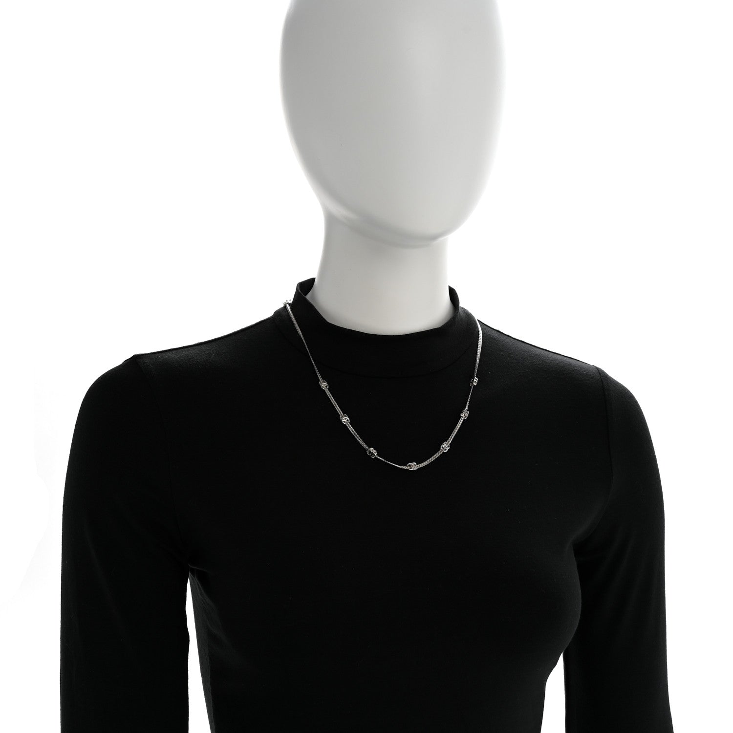 Chanel Metal CC Short Chain Necklace Silver 2 of 6