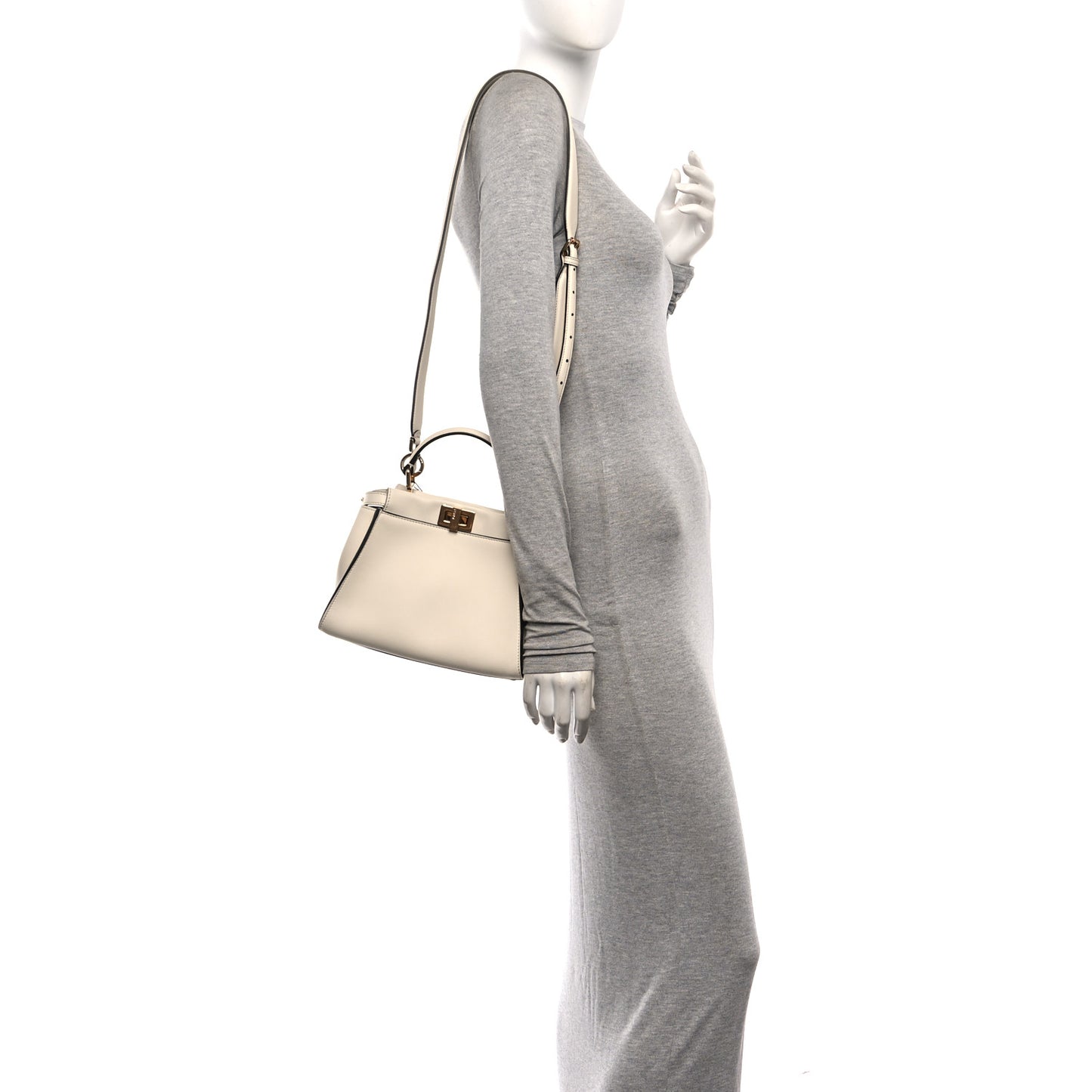 Vitello Seta Suede FF Mini Peekaboo Iconic Satchel Uovo Sigaro Marrone