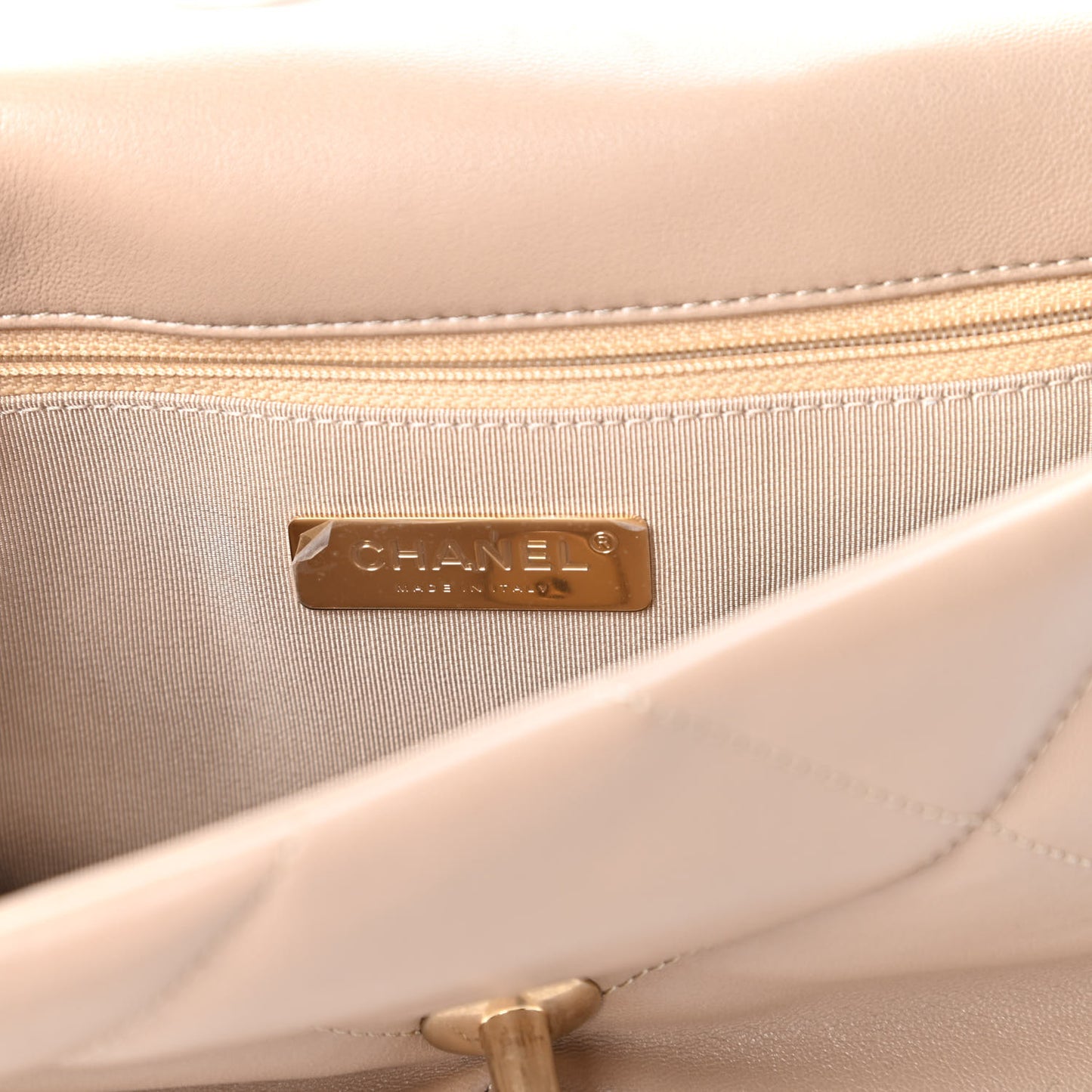 Lambskin Quilted Medium Chanel 19 Flap Dark Beige
